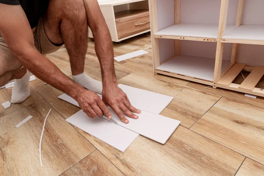 Installer fitting a new floor