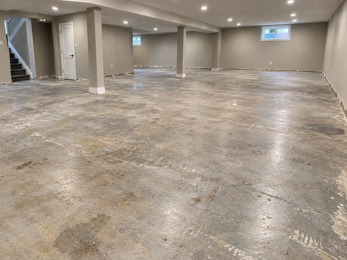 Basement subfloor before new flooring
